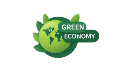 Green Economy concept with global map and fresh leaves