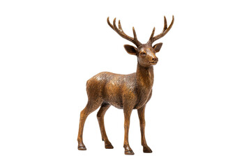 Fototapeta premium Small deer stag with branching antlers and warm brown coat, standing pose with defined hooves and natural fur texture, isolated on transparent background. 