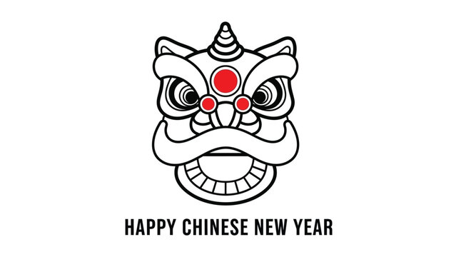 Chinese new year greeting card with dragon face illustration and happy chinese new year text