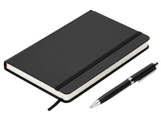 Fototapeta premium Black notebook and pen isolated on transparent background
