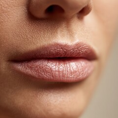 close-up of dry chapped lips with visible dehydration lines