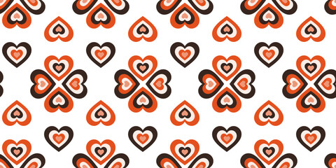 Retro Heart Seamless Pattern. Vector Illustration of Old Styled Love BG. Vintage Texture. Happy Valentine Day. Wedding Background. Red and Pink.