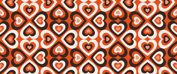 Retro Red Hearts Seamless Pattern. Vector Illustration of Old Styled Love BG. Vintage Texture. Happy Valentine Day. Wedding Background.