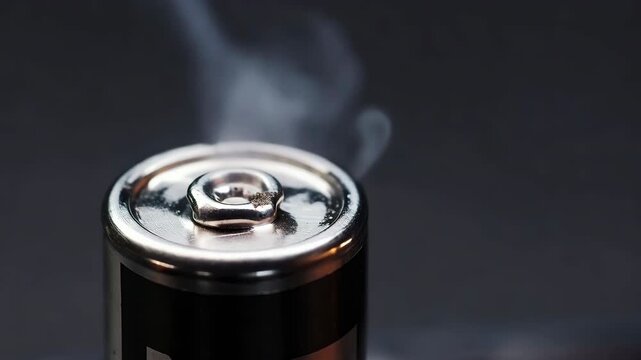 AA battery short circuit with heat and smoke close up energy danger recycle problem technology failure background copy space chemical leak