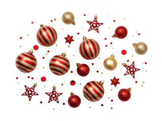 Festive holiday ornaments isolated on transparent background