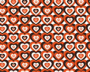 Red Brown Heart Seamless Pattern. Vector Illustration of Old Styled Love BG. Vintage Texture. Retro Happy Valentines Day. Wedding Background.