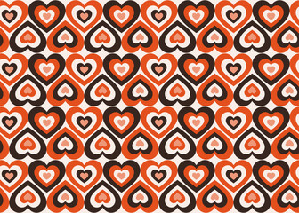 Red Retro Heart Seamless Pattern. Vector Illustration of Old Styled Love BG. Vintage Texture. Happy Valentine Day. Wedding Background.