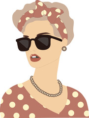 Retro woman in sunglasses and polka dot outfit