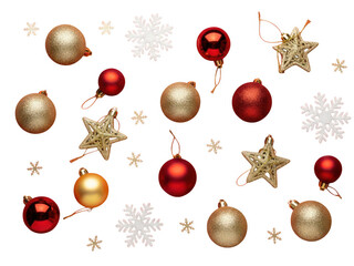 Festive holiday ornaments isolated on transparent background