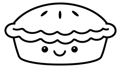 Hand drawn illustration of a cute pie depicting a happy face for food and fun designs