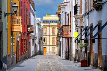 Las Palmas, Gran Canaria, Spain &ndash; Historic old town alley with colorful facades, balconies and cobblestones