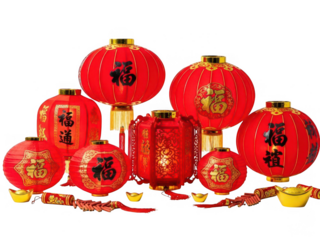 Vibrant chinese new year lanterns display isolated on transparent background