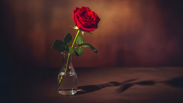 Valentine Spring Still Life Single Red Rose with Dark Background