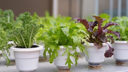 Hydroponic cultivation of leafy greens with visible roots in nutrient solution, showing soil-free growing technology for urban farming, sustainable agriculture and fresh food production