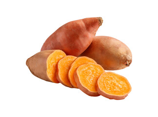 Front view of Sweet Potato Collection: Whole and Sliced Yams on transparent background