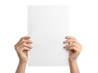 Obraz premium Hands holding paper sheet isolated on transparent background