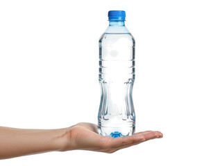 Naklejka premium Hand holding water bottle isolated on transparent background