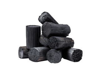 Stack of Natural Wood Charcoal Logs on transparent background