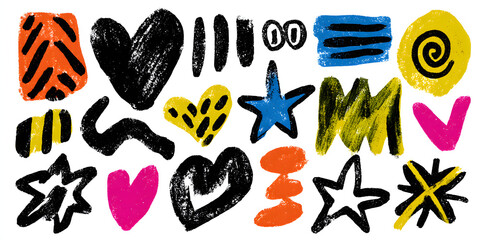 Fototapeta premium Bold graffiti heart and star shapes drawn with thick brush strokes on a white wall street art creative minimalist