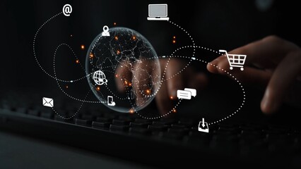 Visualization of global digital communication and online across multiple platforms, including global network, digital network, communication network, and online network. Marrow