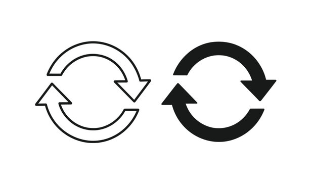 Black and white circular arrows recycling symbol icons set for reuse and recycle concept