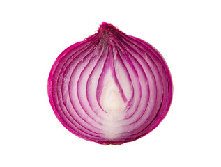 Close Up Red Onion Cross-Section on transparent background