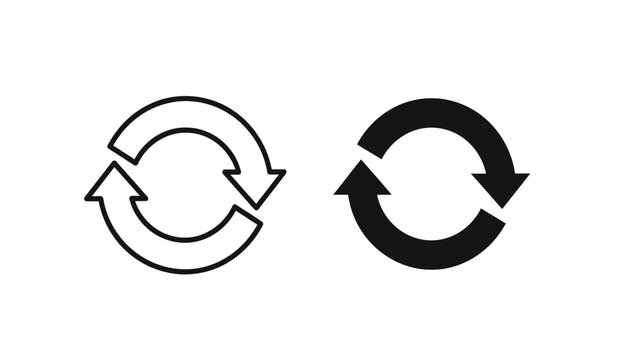 Black and white recycling symbol icons with arrows in circular motion