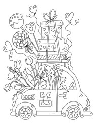 Naklejka premium Candy And Flower Machine For Valentine's Day And Coloring For Adults And Children