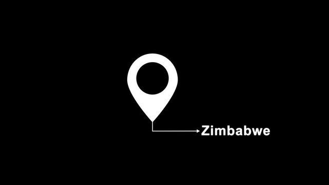 This is a United States state. location of the city of Zimbabwe on black screen. location icon animation. Country GPS location tracking icon. location pin appearing.