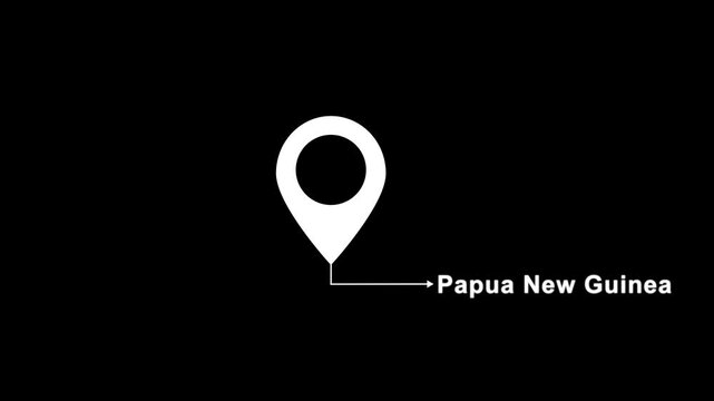 This is a United States state. location of the city of Papua New Guinea on black screen. location icon animation. Country GPS location tracking icon. location pin appearing.