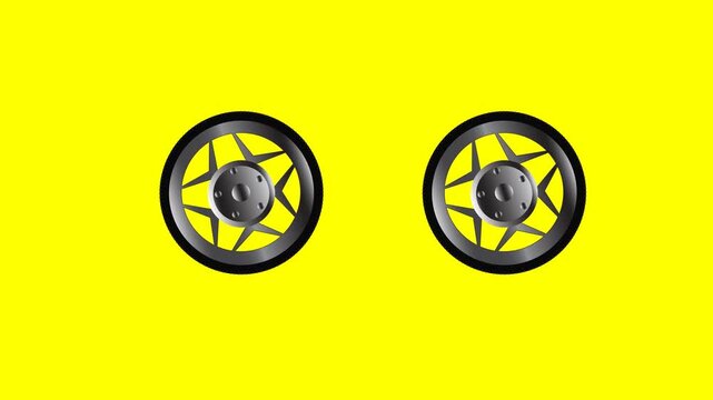 animation of a spinning motobike wheel on a yellow background