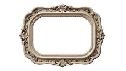 An ornate silver picture frame on transparent background