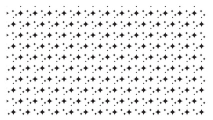 Elegant black and white star pattern featuring alternating sizes of four-pointed sparkles in a dense grid