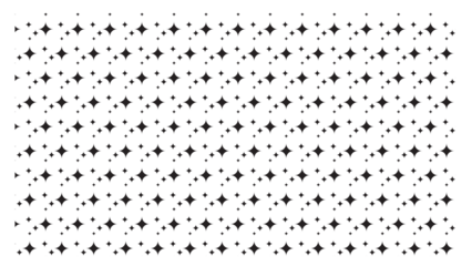 Elegant black and white star pattern featuring alternating sizes of four-pointed sparkles in a dense grid