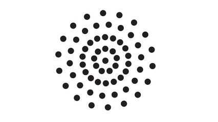 Radial pattern of black dots forming concentric circles on a white background for abstract design