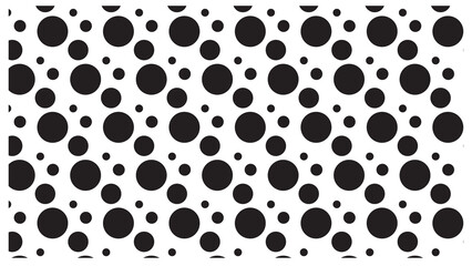 Playful polka dot pattern with varying sizes of black circles on a crisp white background