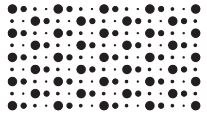 Geometric grid of black circles in alternating sizes and rows on a clean white background