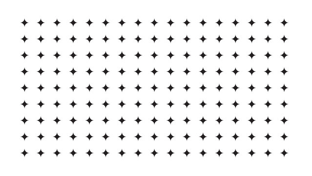 Minimalist black four-pointed stars pattern arranged in a grid on white background for modern design