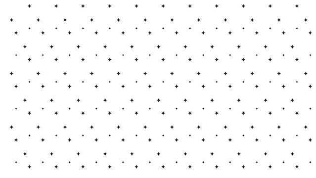 Randomised size star pattern in black and white featuring rows of four-pointed sparkle shapes