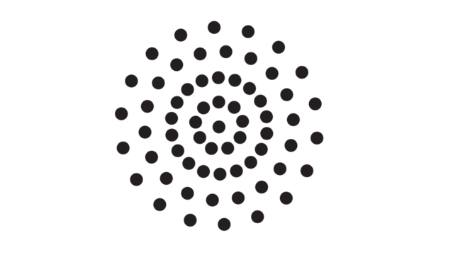 Radial pattern of black dots forming concentric circles on a white background for abstract design - Powered by Adobe