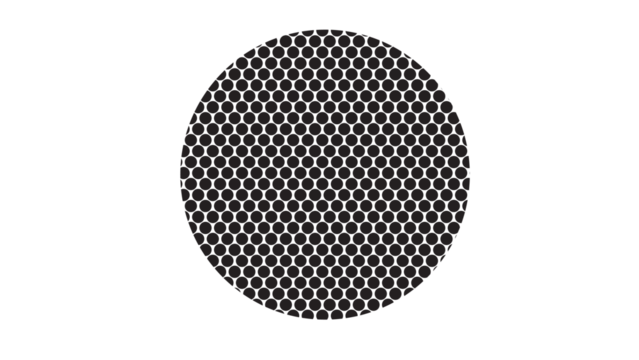 Large halftone circle composed of a dense grid of tiny black dots on a clean white background - Powered by Adobe