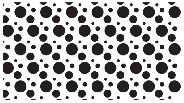 Playful polka dot pattern with varying sizes of black circles on a crisp white background - Powered by Adobe