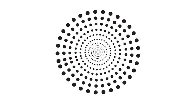 Abstract tunnel effect created by multiple concentric circles of black dots on a white background