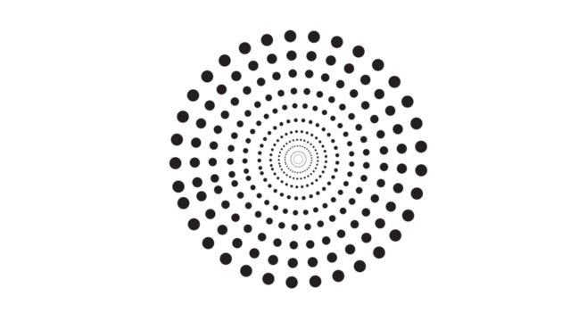 Abstract tunnel effect created by multiple concentric circles of black dots on a white background - Powered by Adobe