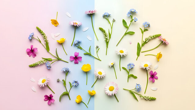 Spring Wellness Minimal Still Life Playful Spring Flowers Flat Lay