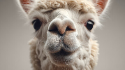 Obraz premium Close-up of a fluffy white llama with closed eyes