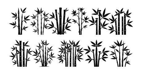 Fototapeta premium Set of Bamboo Silhouettes, Minimal Black Bamboo Vector Collection