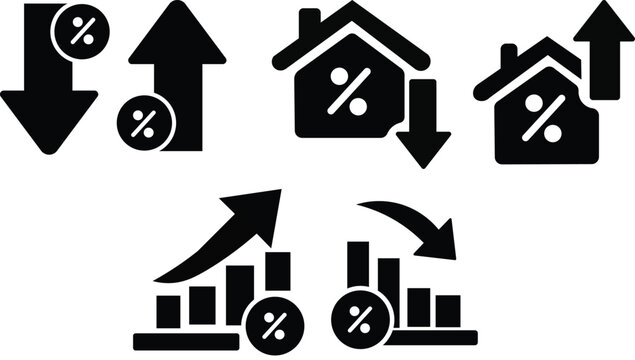 mortgage interest rate fluctuation icons with percentage symbols and directional arrows for financial applications