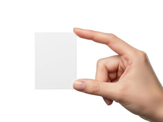 Obraz premium Hand holding blank note card isolated on transparent background