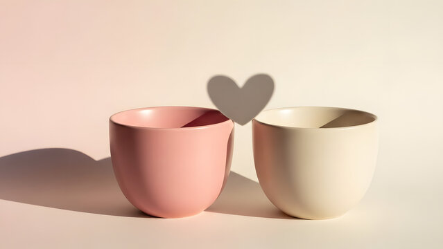 Spring Wellness Minimal Still Life Ceramic Cups with Heart Shadow
